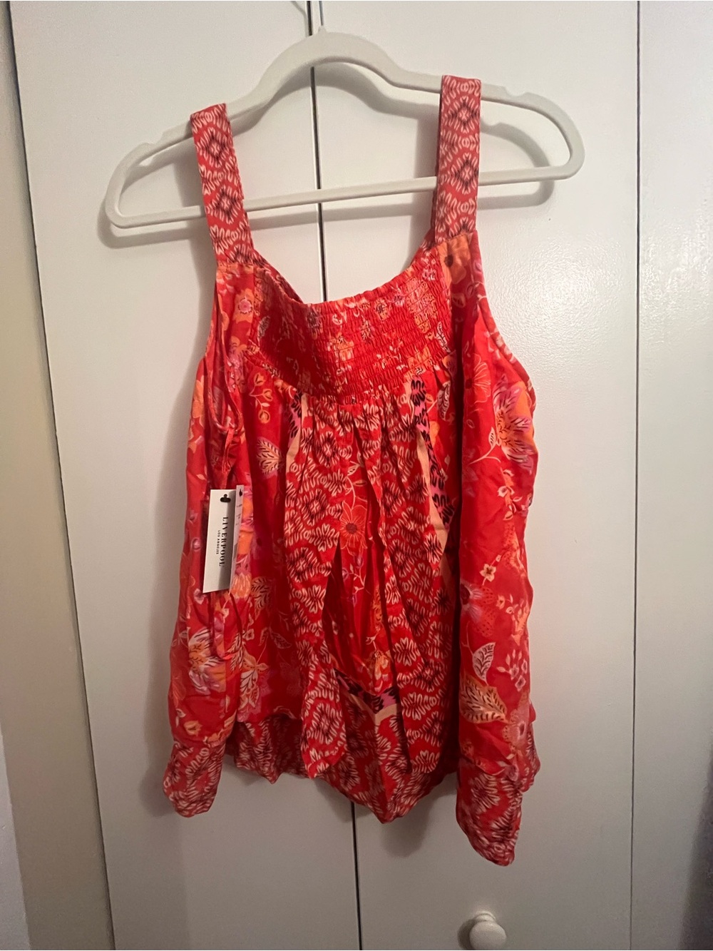 Liverpool Los Angelas Red Floral Smocked Camisole Tank pattern festival indie